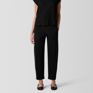 Eileen Fisher Black Ribbed Knit Stretch Tapered Pants Size M